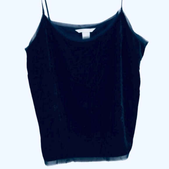 H & M Blue Velvet Spaghetti Strap Top Eyelash Edge - Picture 1 of 7
